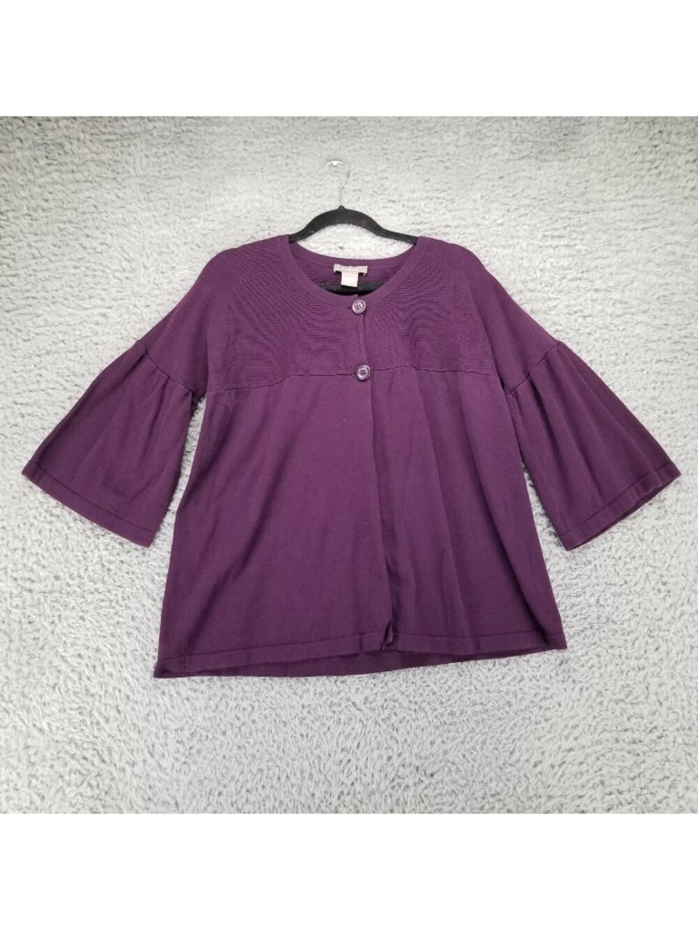 Kenar Sweater Womens Large Purple 3/4 Bell Sleeve Cotton Spandex Knit Cardigan